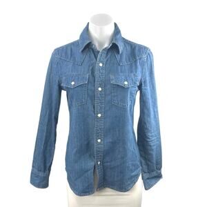 Aritzia Denim Forum Blue Long Sleeve Denim Jean Button Down Shirt Top Size XS